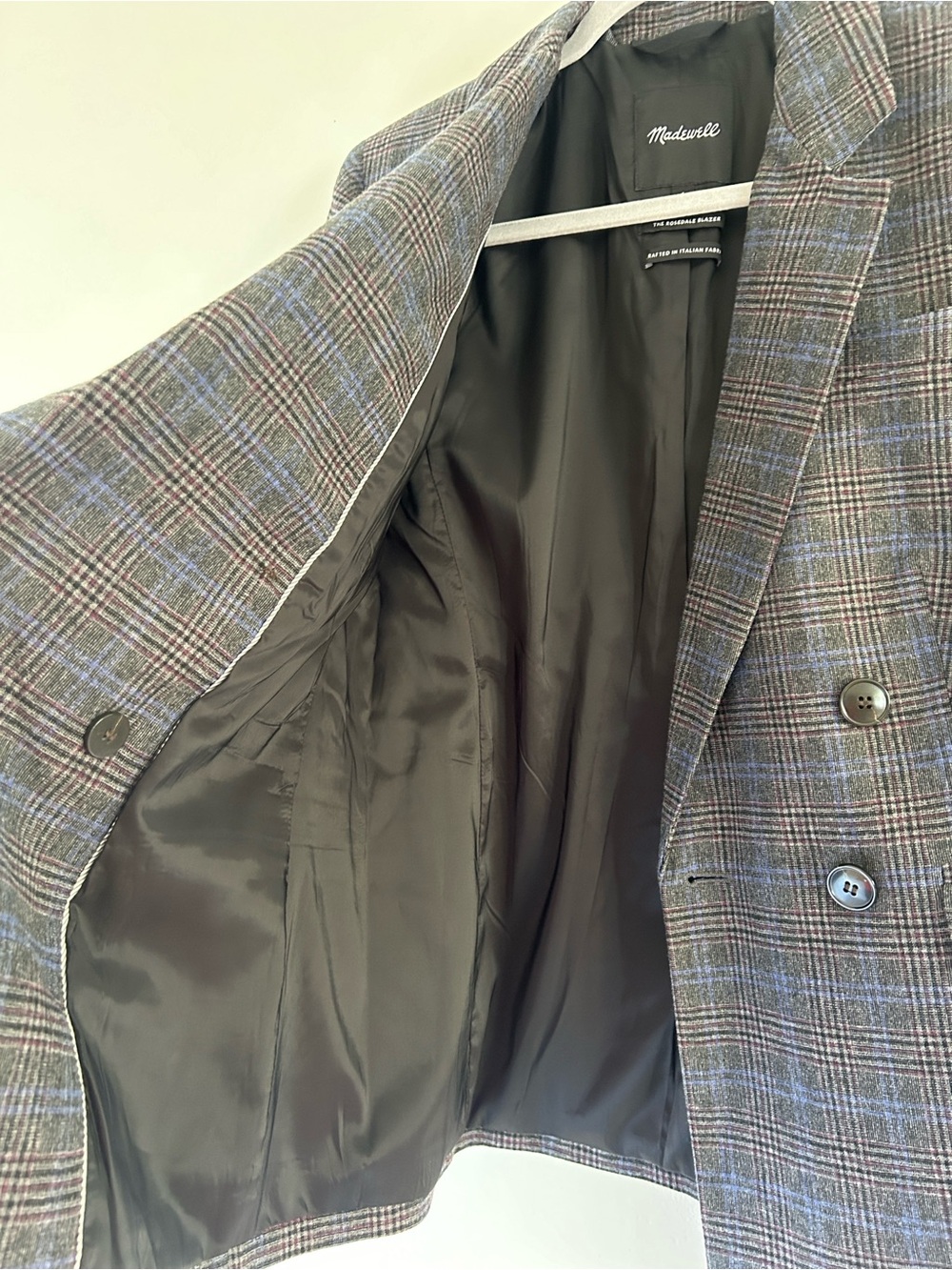 Madewell Gray-Blue Checked Double-Breasted Blazer - Picture 5 of 16